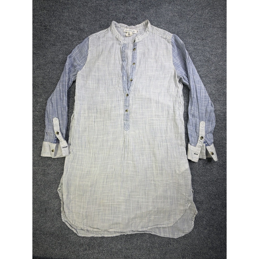 H&M Shirt Dress Womens Medium Blue Striped Beach Parisian Chic Boho